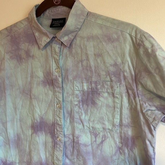 Oversized Tie Dye Boxy Top Skate Empyre XS Button Front Short Sleeve Waist Blue - Picture 3 of 11